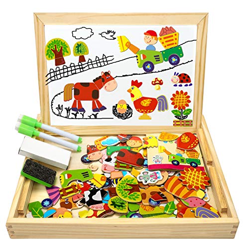 Cooljoy Puzzle Magnetico Legno Giocattolo Di Legno Con Lavagna Double Face Apprendimento Educativo Puzzle Bambini 3 Anni 4 Anni 5 Anni Quasi 100 Pezzi Puo Attaccare Sul Frigorifero Fattoria 0