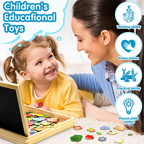 Jojoin 110 Pcs Puzzle Magnetico Legno Giocattolo Di Legno Con Lavagna Double Face Graffiti Apprendimento Educativo Puzzle Magnetica Lavagna Legno Puzzle Bambini Puo Attaccare Sul Frigorifero 0 4