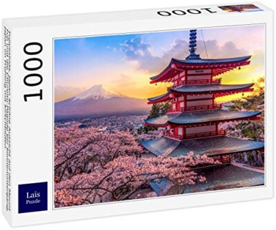 Lais Puzzle Fujiyoshida Giappone Bella Vista Del Monte Fuji E Della Pagoda Chureito Al Tramonto Giappone In Primavera Con I Fiori Di Ciliegio 1000 Pezzi 0