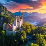 Lais Puzzle Vista Aerea Del Castello Di Neuschwanstein Con Un Pittoresco Paesaggio Di Montagna Vicino A Fussen Baviera Germania Castello Di Neuschwanstein Al Tramonto Germania 1000 Pezzi 0 0