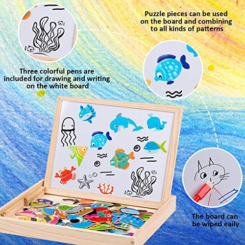 Uping Puzzle Magnetico Legno 130 Pezzi Con Lavagna A Double Face Per Bambini 3 Anni 0 0