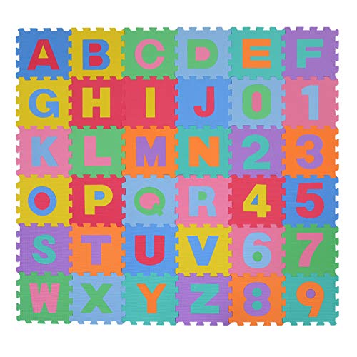 Homcom Tappeto Puzzle Per Bambini 36 Pezzi Numeri Da 0 A 9 E 26 Lettere Morbido E Antiscivolo 0 1