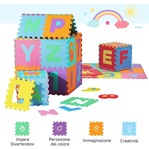 Homcom Tappeto Puzzle Per Bambini 36 Pezzi Numeri Da 0 A 9 E 26 Lettere Morbido E Antiscivolo 0 4