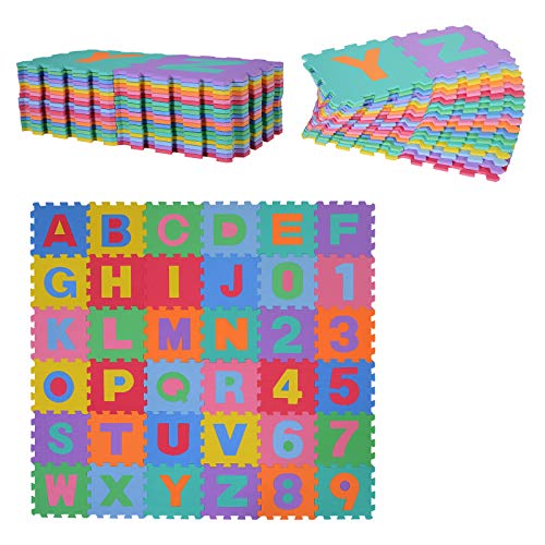 Homcom Tappeto Puzzle Per Bambini 36 Pezzi Numeri Da 0 A 9 E 26 Lettere Morbido E Antiscivolo 0