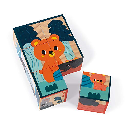 Janod Puzzle Bambini Cubi In Legno Animali Gioco Per Lapprendimento E Prima Infanzia Sviluppo Dellosservazione In Collaborazione Con Il Wwf Certificato Fsc A Partire Da 1 Anno 0 1