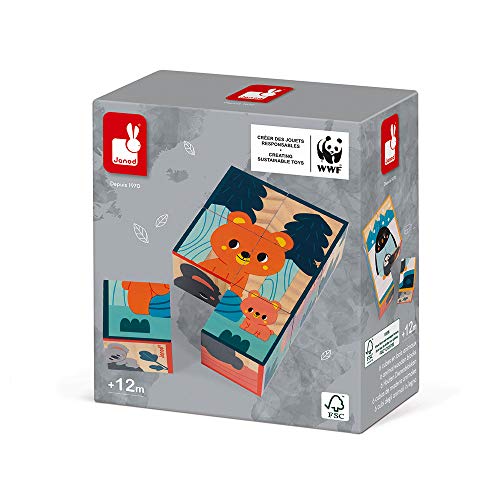 Janod Puzzle Bambini Cubi In Legno Animali Gioco Per Lapprendimento E Prima Infanzia Sviluppo Dellosservazione In Collaborazione Con Il Wwf Certificato Fsc A Partire Da 1 Anno 0