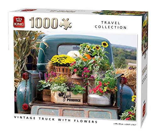 King 55862 Puzzle Vintage Camion Con Fiori 1000 Pezzi A Colori 68x49 Cm 0