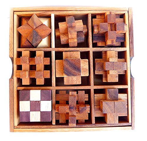 Logica Giochi Set Legno 9 In 1 Rompicapo 3d In Legno Prezioso Tutte Le Difficolta Scatola In Legno Con Coperchio Serie Leonardo Da Vinci 0 0