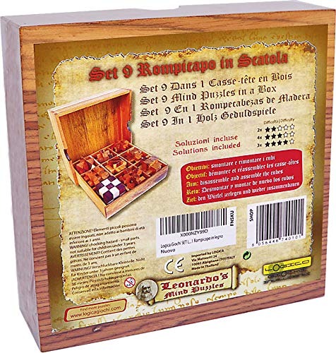 Logica Giochi Set Legno 9 In 1 Rompicapo 3d In Legno Prezioso Tutte Le Difficolta Scatola In Legno Con Coperchio Serie Leonardo Da Vinci 0 5